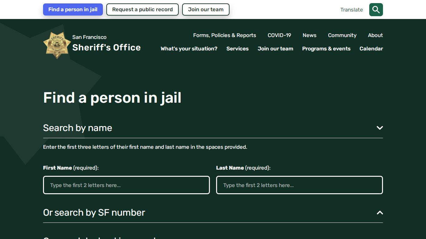 Find a person in jail - San Francisco Sheriff's Department